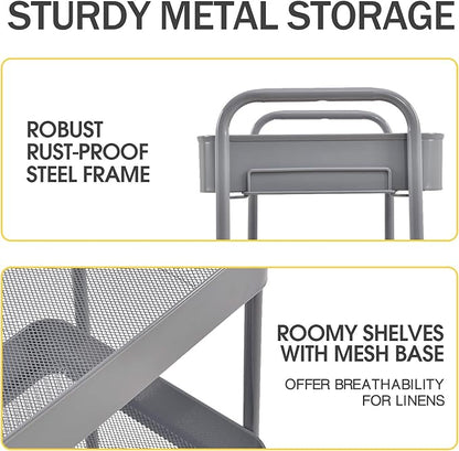 TOOLF 3-Tier Rolling Cart - Metal Utility Storage Organizer with Lockable Wheels, 33 lbs Per Shelf, Tool-Free 5-Min Assembly, for Kitchen Bathroom Office Nursery Craft Room, Grey