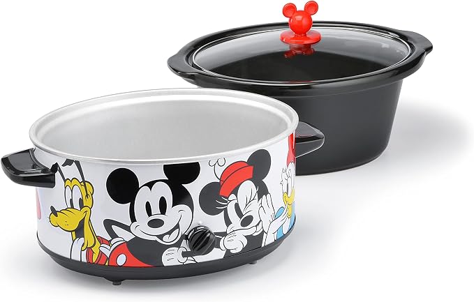 Disney Mickey & Friends 5-Quart Slow Cooker - Food & Dip Warmer for Parties - Electric Slow Cooker with Tempered Glass Lid & Mickey Icon Handle - Kitchen Essential for Soups & Home-Cooked Meals