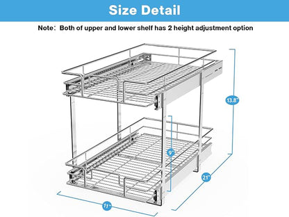 LOVMOR Individual Pull Out Cabinet Organizer, 2 Tier Cabinet Drawers Slide Out, Pots and Pans Organizer and Storage Pantry Shelf for Kitchen (11" W x 21" D)