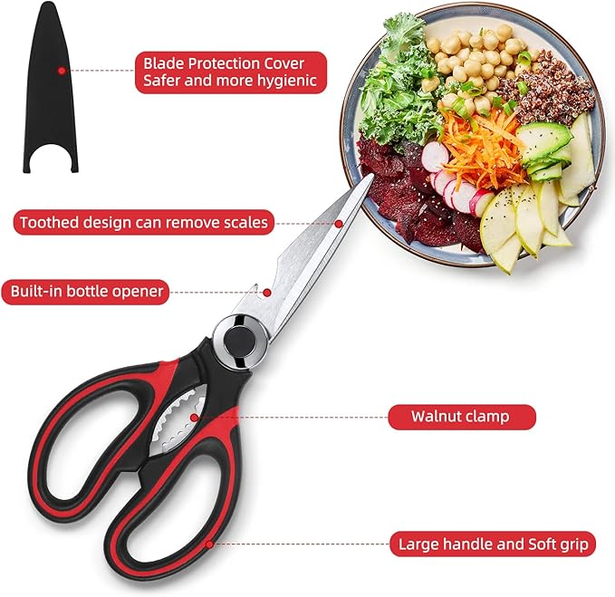 Heavy Duty Kitchen Scissors 2-Pack, Ultra Sharp Stainless Steel Meat Shears for Spatchcocking Chicken, Poultry, Fish & Herbs, Dishwasher Safe Multi-purpose Cooking Scissors with Ergonomic Comfort Grip
