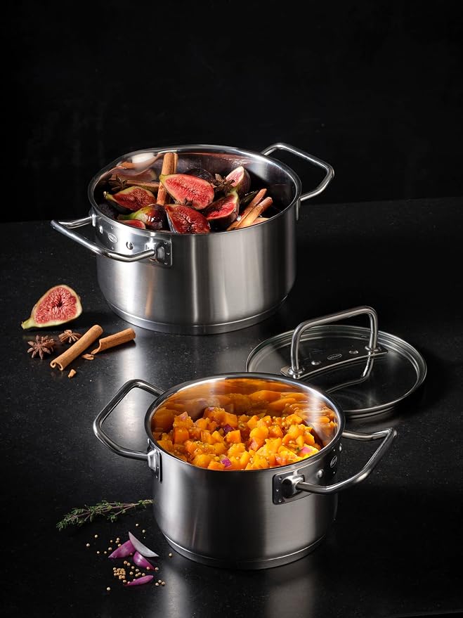 Rösle EXPERTISO Cookware Collection 9.5 in. Stainless Steel High Casserole Pot with Glass Lid