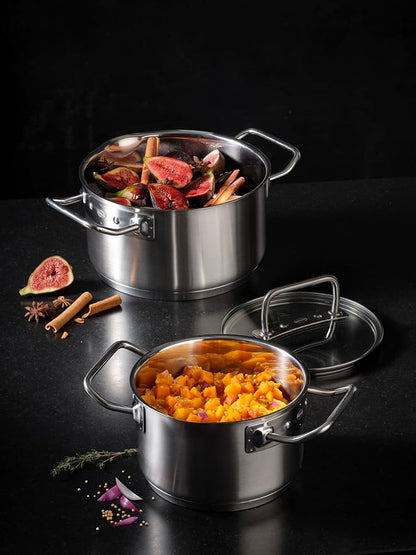 Rösle EXPERTISO Cookware Collection 9.5 in. Stainless Steel High Casserole Pot with Glass Lid