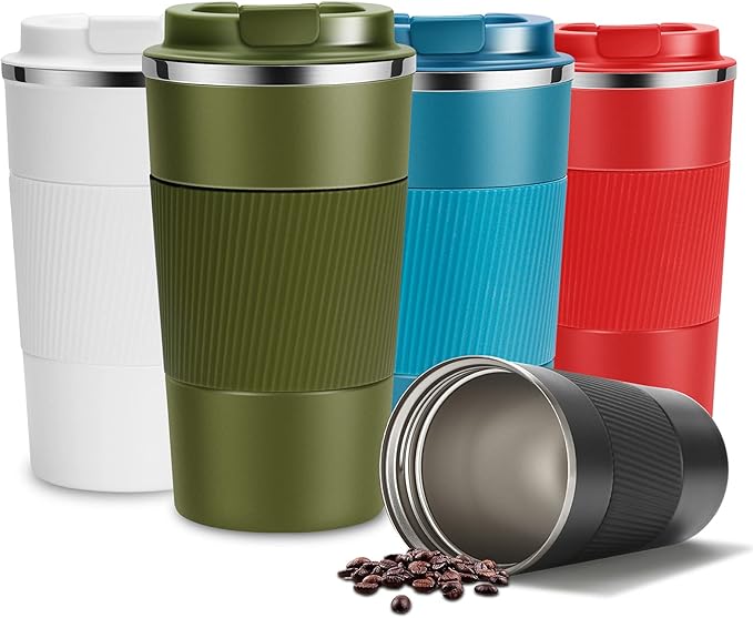 YINJAM 12oz Travel Coffee Mug Insulated Coffee Cups to Go with Leakproof Lid Vacuum Stainless Steel Double Walled Thermal Car Coffee Tumbler for Hot Cold Iced Tea Drinks Reusable (Green, 12oz)