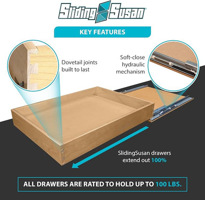 SlidingSusan Hard Maple Pull Out Cabinet Drawer Organizer 14 Inch Wide x 21 Inch Deep Soft Close Sliding Shelf for Kitchen Cabinets, Pantry & Storage Areas, Heavy Duty Wooden Pullout Inserts