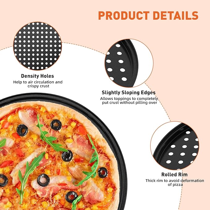 CasaCulina 12 Inch Pizza Pan with Holes, Nonstick Pizza Tray for Oven, Round Perforated Carbon Steel Pizza Baking Pans Pizza Bakeware for Home Restaurant Kitchen Baking
