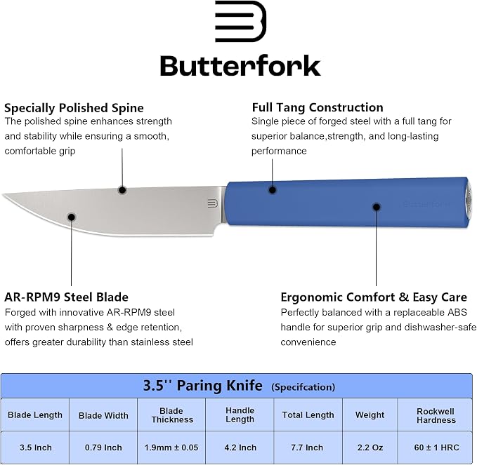 3.5 Inch Paring Knife, AR-RPM9 Steel Fruit Vegetable Knife with Ergonomic ABS Handle Oak Sheath, Ultra Sharp Kitchen Knife for Peeling Coring Cutting, Gift for Home Chefs