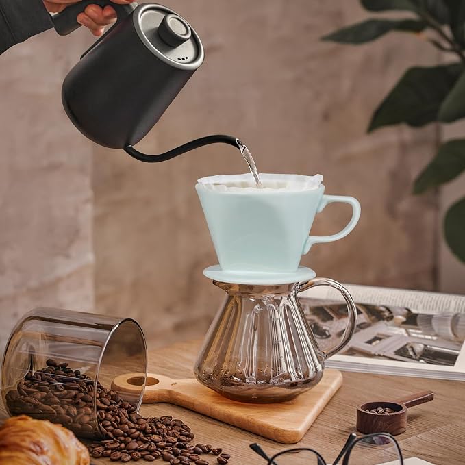 hailanbao Handmade Pour Over Ceramic Coffee Dripper - Authentic Brewing Experience for Camping, Office, and Home (Blue)