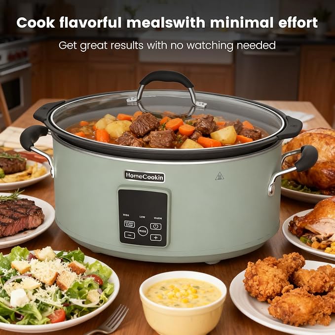 HOMECOOKIN Slow Cooker, Extra Large 10 Quart Programmable Slow Cookers with Timer, Dishwasher Safe Glass Lid & Crock, Kitchen Appliance for Families and Gatherings, Olive