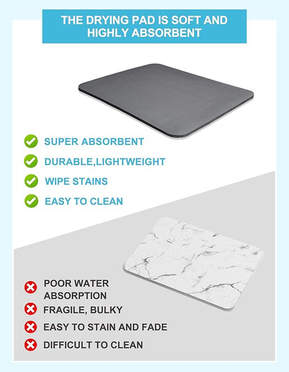 Dish Drying Mat for Kitchen Counter, 16"x24" Dish Drying Pad with Non-slip Rubber Backed, Hide Stain Anti Absorbent for Kitchen Counter, Drying Mat for Coffee Machine Dish Rack (Grey)