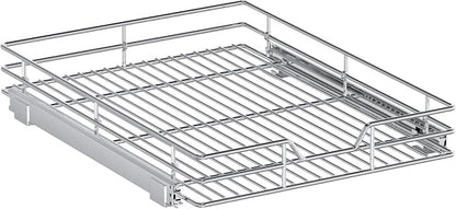 Pull Out Cabinet Organizer, 16.5" W x 21.5" D, Heavy Duty Chrome Slide Out Shelf for Base Cabinets, Sliding Wire Basket Drawer for Pantry Items, Bowls, Containers & Cleaning Supplies
