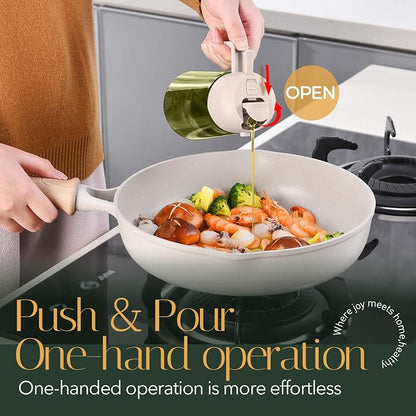 YARRAMATE 16oz/470ml Light-Blocking Dark Oil Sprayer for Cooking, 2 in 1 Olive Oil Dispenser Bottle for Kitchen,Dark Green Glass Oil Bottle, Food-Grade Oil Mister for Air Fryer, BBQ (LotusRootPink)