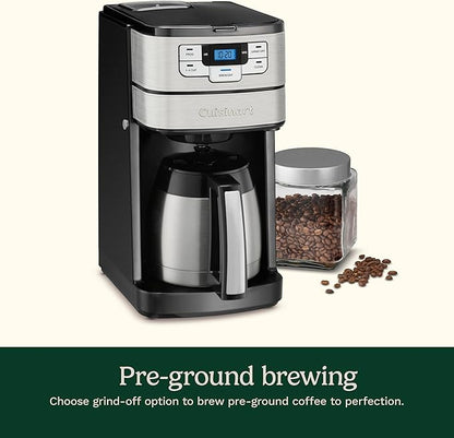 Cuisinart Automatic Grind & Brew 10-Cup Coffee Maker with Blade Grinder, Programmable Coffee Machine Glass Carafe with 1-4 Cup Setting, Brew Pause, Grind-Off Option, DGB-450NAS, Black/Stainless Steel