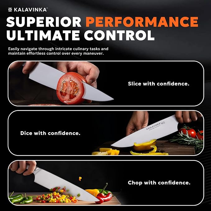 Professional Chef Knife 8 Inch, German Steel for Slicing and Chopping, Rust-Resistant Kitchen Knife with Bonus Paring Knife, Summer Entertaining (SAMJNA)