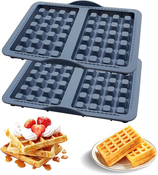 Silicone Belgian Waffle Mold, 2-Cavity Non-Stick Air Fryer Muffin Pan for Baking, Gray