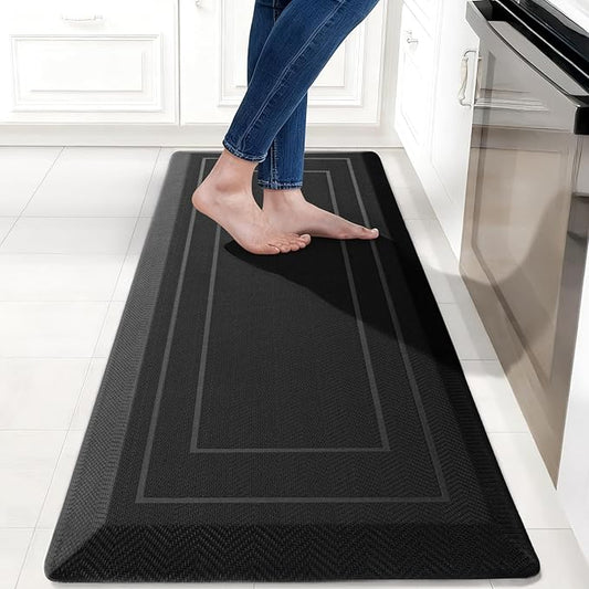 UKISS 9/10"" Extra Thick Cushioned Anti Fatigue Kitchen Mat, Waterproof High Density Foam Standing Desk Mat, Non-Slip Ergonomic Comfort Mat for Kitchen, Office,Workstation Black (Black, 20" X 48")