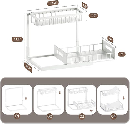 VUSIGN 2 Tier Under Sink Organizer and Storage, Slide Out Pull Out Cabinet Organizer Shelf, Storage for Kitchen Bathroom Laundry, 1Pack, White