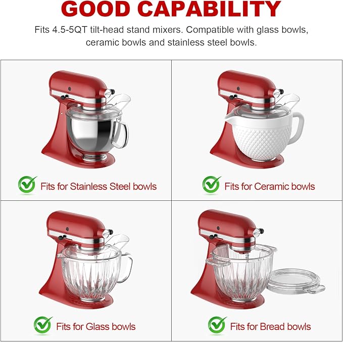 Pouring Shield for KitchenAid 4.5-5QT Mixer Bowl(Stainless Steel, Glass, Ceramic) - Secure Fit Splash Guard for KitchenAid Tilt-Head Stand Mixers and Dishwasher Safe