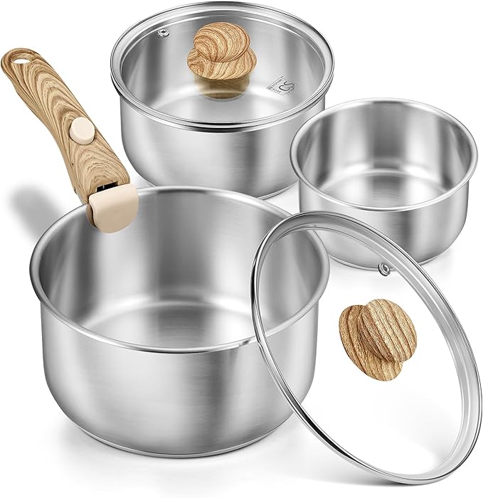 KOCH SYSTEME CS 18/10 Stainless Steel Saucepan Set Removable Handle, 1.5QT & 2QT & 3QT Sauce Pan with Lids, 6pcs Sauce Pot Detachable Handle, Induction Ready, Camping Cookware Set, Father Day Gifts