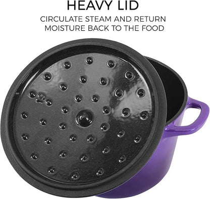 Flavehc Dutch Oven Pot with Lid 2.8 Qt Cast Iron Dutch Oven for Bread Baking, Purple Enameled Cast Iron Soup Pot, Small Deep Dutch Oven for Soup, Stews & Small Family Meals
