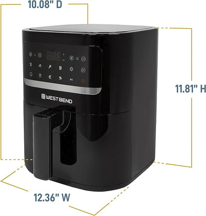 West Bend Compact Air Fryer 5-Quart Capacity with Digital Controls LCD Display and 10 Cooking Presets with Shake Reminder, Nonstick Frying Basket, 1500-Watts, Black