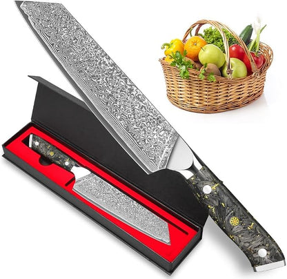KEENZO Kiritsuke Knife 8 inch, Professional Chef Knife, Razor Sharp Japanese Hand Forged 67 Layers Damascus Steel Cooking Knife for Cooking,Kitchen,Gold Foil Resin Handle with Gift Box
