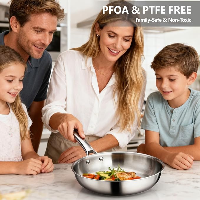 VINGLI 11 Pcs Cookware Set, Stainless Steel Pots and Pans Set with Lids, Non-Toxic Saute Sauce Pot, Soup Pot, Frying Pan, PFOA & PTFE Free, Compatible for All Cooktops (11 Cookware Set)