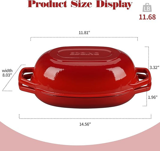 EDGING CASTING Enameled Cast Iron Oval Dutch Oven Pot with Lid, Dutch Oven for Sourdough Bread Baking, Bread Oven, Bread Dutch Oven, Oval Bread Pan, 5qt, Red
