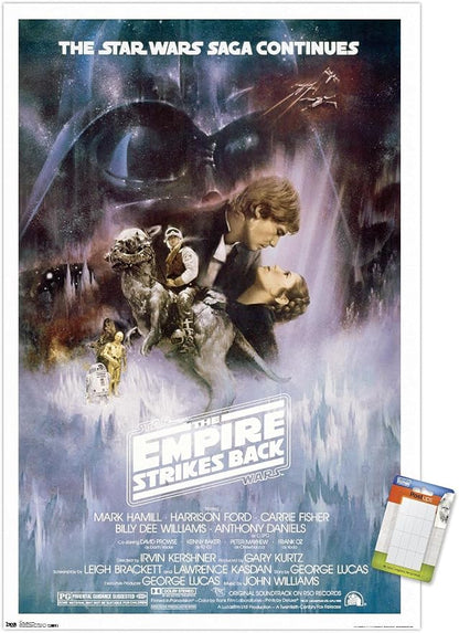 Trends International Star Wars: The Empire Strikes Back - The Saga Continues One Sheet Wall Poster, 14.725" x 22.375", Premium Poster & Mount Bundle