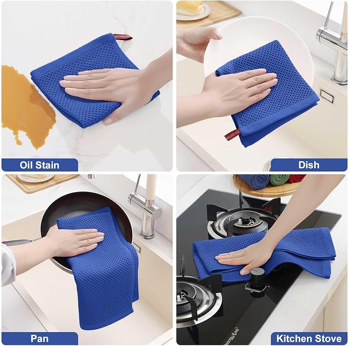 Homaxy 100% Cotton Kitchen Towels and Dishcloths Set, 12 x 12 Inches and 13 x 28 Inches, Set of 10 Bulk Kitchen Towels Set, Ultra Soft Absorbent Dish Cloths for Washing Dishes, Blueberry