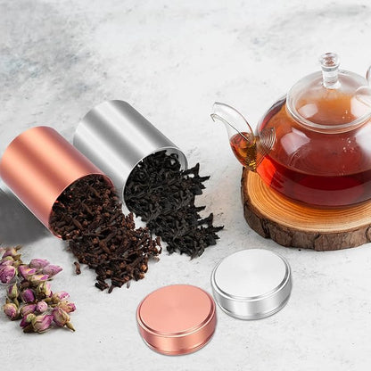 uxcell 3pcs Portable Storage Jar, Multipurpose Airtight Container Bottle Mini Smell Proof Metal Round Tins with Lid for Spices Coffee Tea Candy, Rose gold