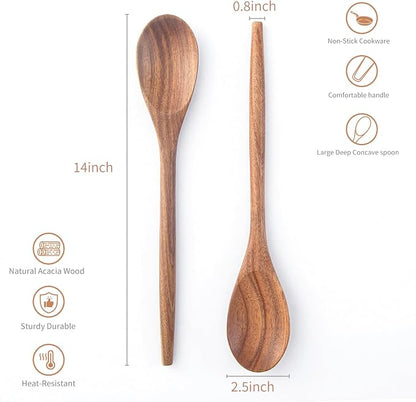 Wooden Cooking SpoonS 2PCS Wooden Spoons for Cooking 14" Acacia Wood Spoons for Cooking Long Wooden Spoon Cooking Long Spoons for Stirring large Wood Spoons Spootle large Kitchen Spoon
