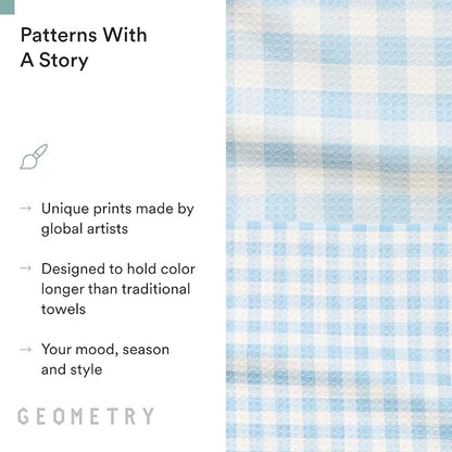 GEOMETRY Tea Towels – Spring & Summer Collection – Quick-Dry, Ultra-Absorbent, Reusable Microfiber Kitchen Towels for Drying & Cleaning - Salt and Sky - 2 Pack
