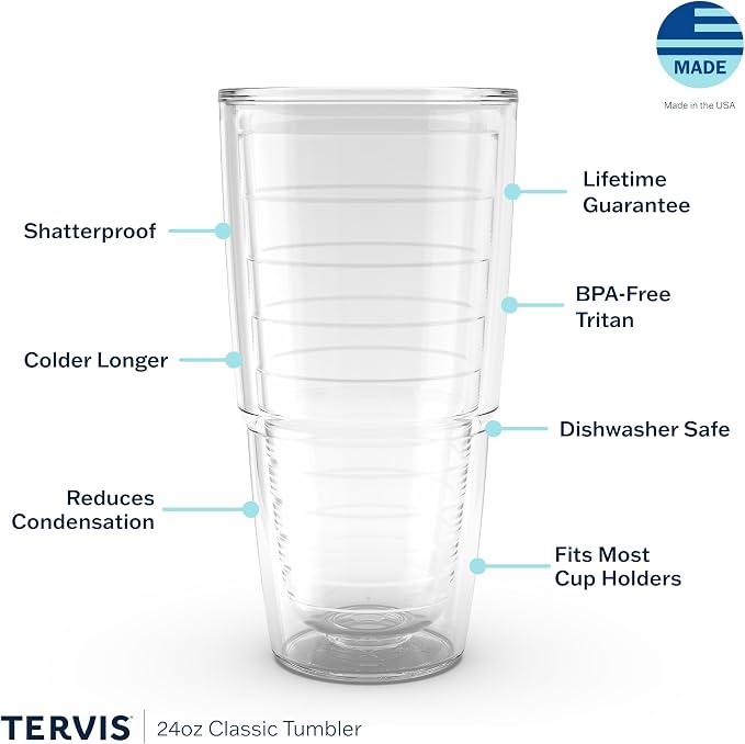 Tervis Clear & Colorful Tabletop Made in USA Double Walled Insulated Tumbler Travel Cup Keeps Drinks Cold & Hot, 24oz, Quartz