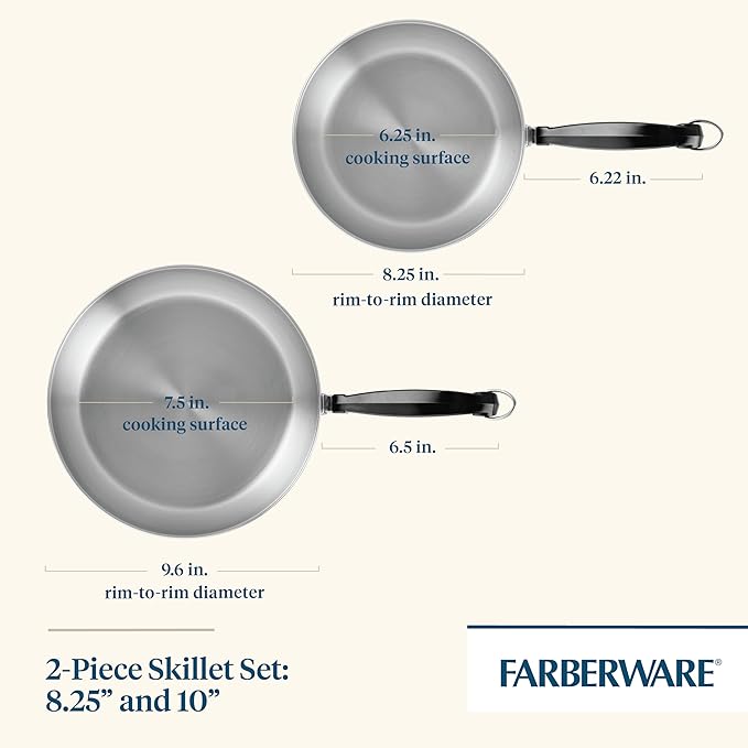 Farberware Classic Series Stainless Steel Frying Pan Set, 8.25-Inch and 10-Inch Skillets