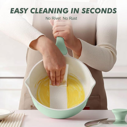 SENSARTE Ceramic Nonstick Saucepan with Double Pouring Spout 3.0 Quarts, Cooking Pot with Stay Cool Handle, Induction Compatible, Ceramic Coating, Free of Intentionally Added PFOA/PFAS, Green