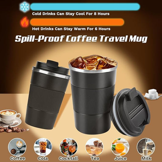 SPLMIFA Vacuum-Insulated Stainless Steel Travel Coffee Mug, Leak-Proof Reusable Coffee Cup with Lid - Keep Hot & Cold Drinks for Hours, Durable Insulated Tumbler for Men & Women(3rd-Black, 17OZ)