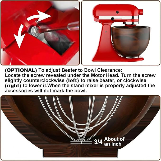 Cofun Premium Wood Mixing Bowl, Compatible with 4.5-5 Qt Tilt-Head Stand Mixers, Natural True Wooden Bowls, 5 Qt Kitchen Aid Bowls for Mixer with Stainless Steel Locking Base