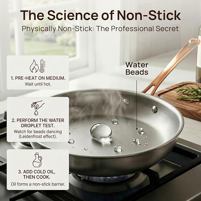 KOKHUB 11 Inch Tri-Ply Stainless Steel Pan, Retro Skillet with Tempered Glass Lid, PFOA/PTFE/PFAS Free Cooking Pan, Non Toxic Cookware, Oven Safe, Dishwasher Friendly, Induction Compatible