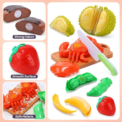 CUTE STONE Kids Kitchen Accessories, Toy Pots & Pans Set with Sound & Light Induction Cooktop, Cuttable & Peelable Play Food, Play Cookware, Educational Role Play Gift for Toddlers & Kids Ages 3+