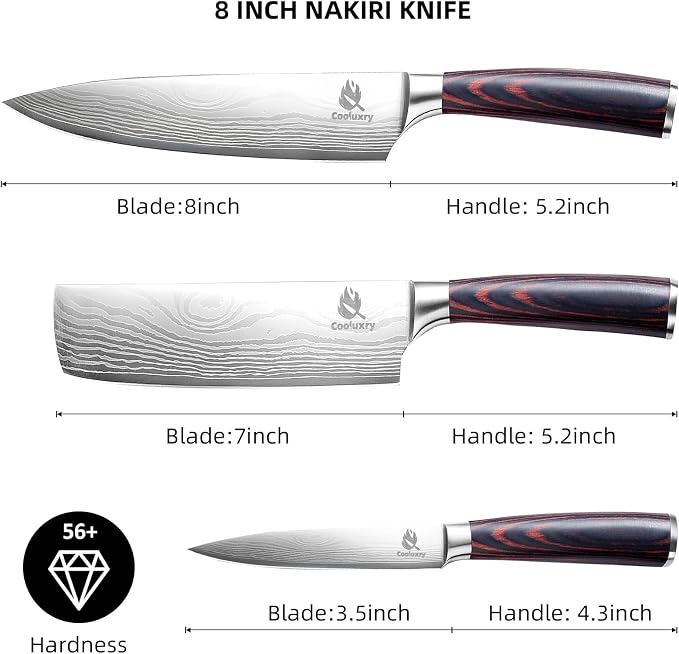 Kitchen Knife Set, 3 Piece Professional Chef Knife Set, High Carbon Stainless Steel Ultra Sharp Blade & Wooden Handle (3 Pcs)
