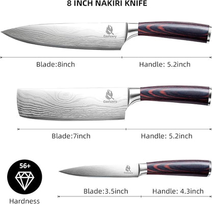 Kitchen Knife Set, 3 Piece Professional Chef Knife Set, High Carbon Stainless Steel Ultra Sharp Blade & Wooden Handle (3 Pcs)