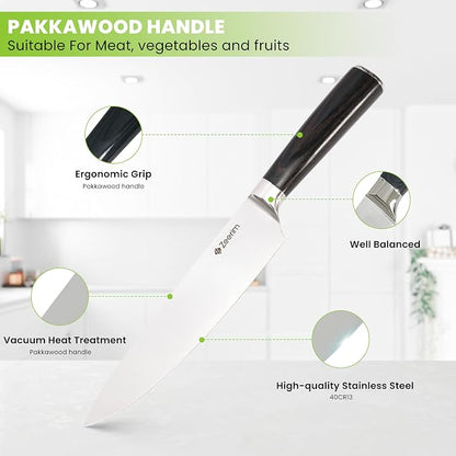 8-Inch Professional Chef Knife – Ultra Sharp High Carbon German Steel Kitchen Knife, Full Tang Forged, Ergonomic Pakkawood Handle, Finger Guard, Razor Edge for Slicing, Dicing & Mincing