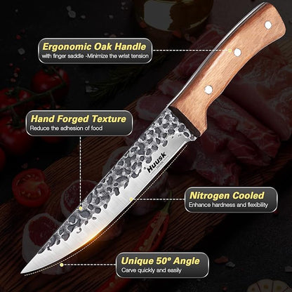 Huusk Knives from Japan, Boning Knife for Meat Cutting 6 inch, Butcher Knife for Brisket Trimming, Viking knives with Sheath, Full Tang Kitchen Utility Knife, Gift for Fathers