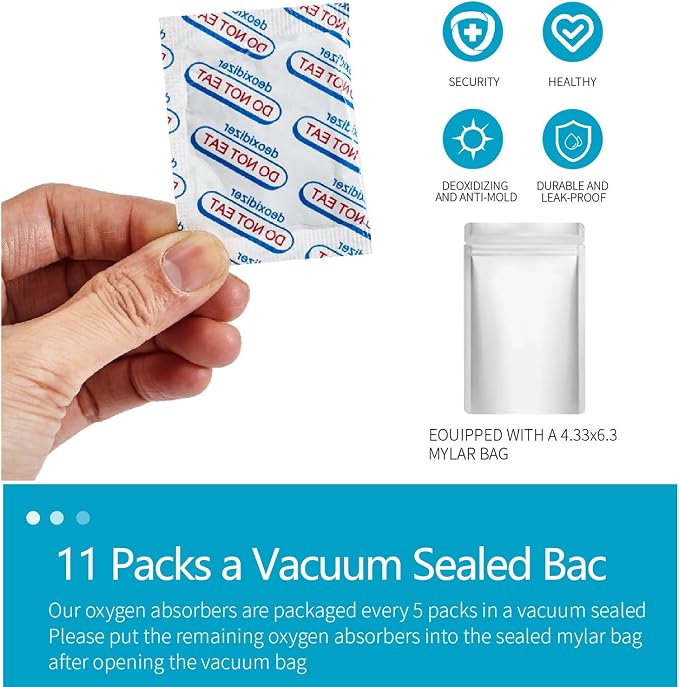 110 Packs 100CC Food Grade Oxygen Absorbers (10 Packs in Individual Vacuum Bag, 11x Packs of 10) Oxygen Absorbers for Food Storage, Oxygen Packet for Long Term Food Freshness (100CC(110-Pack))