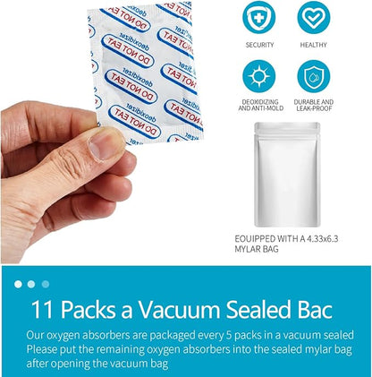 110 Packs 100CC Food Grade Oxygen Absorbers (10 Packs in Individual Vacuum Bag, 11x Packs of 10) Oxygen Absorbers for Food Storage, Oxygen Packet for Long Term Food Freshness (100CC(110-Pack))
