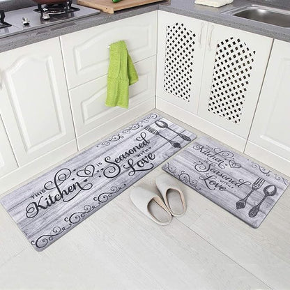 Carvapet Kitchen Floor Mats 2Pcs, Anti Fatigue Kitchen Rugs and Mats Farmhouse Spoon&Fork Non-Skid Cushioned Floor Comfort Mat for Kitchen, Doorway, Sink, Laundry, 17"x27"+17"x47"