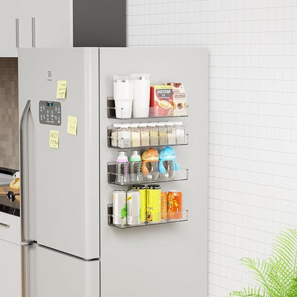 Yieach 2 Pack Acrylic Spice Shelf and Hanging Spice Rack Wall Mount with Adhesive for Inside Cabinets Door,Pantry Door,Kitchen and Rv,Narrow Stick on Spice Organization for Seasoning,Jar,Can Shelf
