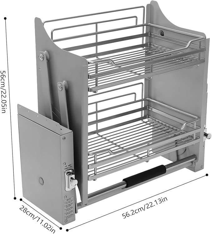 2-Tier Cabinet Pull-Down Shelf, Heavy Duty Space-saving Cabinet Organizer Dual Tier Wall Mounted Pantry Storage Stainless Steel Pull-Down Organizers for 22.13-22.44 Inch Interior Width Cabinet