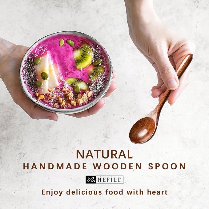 2 PCS Wooden Spoons for Honey, 6.7 inch Small Wooden Spoons - Terrific for Tea, Coffee & Soup, Little Wood Serving Table Spoon Set, Bulk Bamboo Teaspoon for Eating with Unique Design