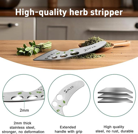 Plys Herb Stripper Tool for Basil - Stainless Steel Kitchen Herb Cutter 9 Holes, Unique Chef Tools for Kale, Chard, Collard Greens, Rosemary, Thyme, Parsley, 2026 Professional Kitchen Gadgets